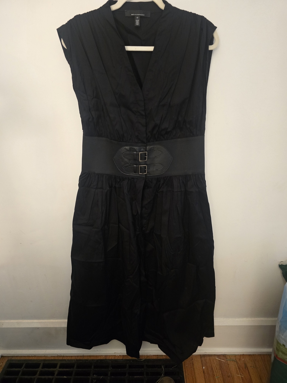 White House Black Market Black Sleeveless Belted Dress